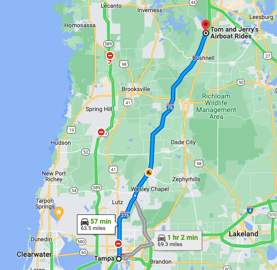 map to airboat rides from tampa